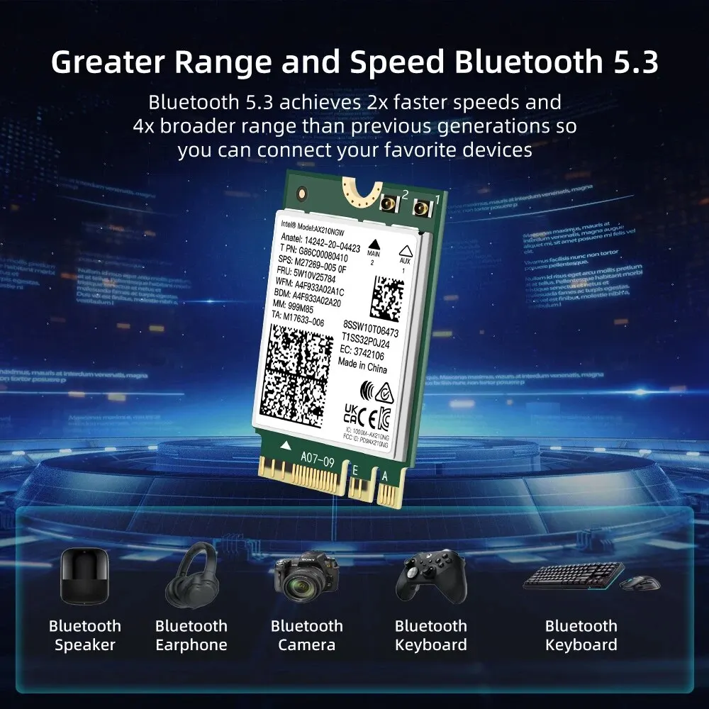 Wi-Fi 6E AX210NGW NGFF беспроводной адаптер Bluetooth 5,3 WiFi6 5374 Мбит/с 2,4G/Φ/6 ГГц 802.11AX для настольного компьютера/ноутбука для Win10/11