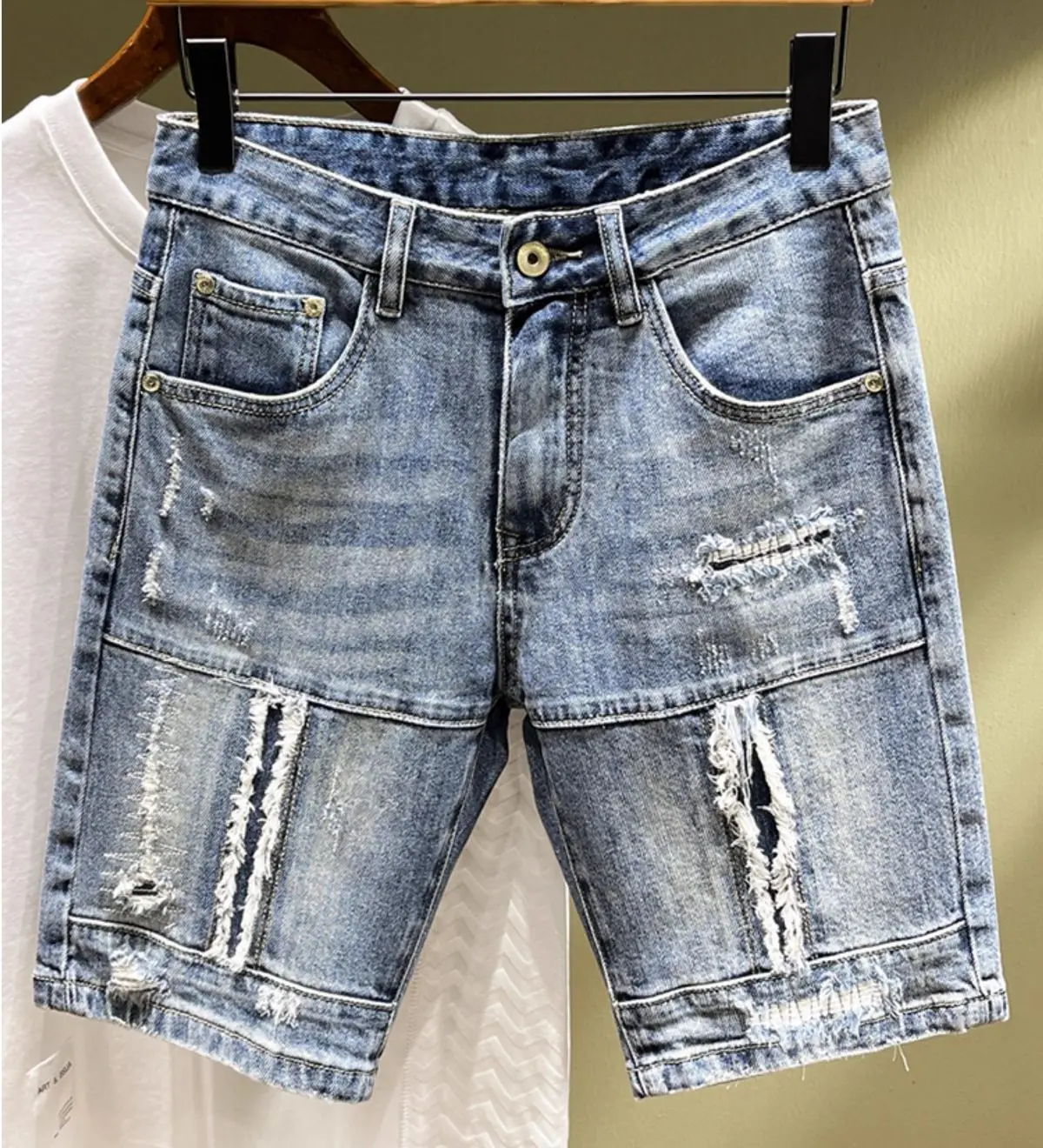 Description Picture 3 of itemMen's Casual Slim Jeans Spring Autumn Fashion Pencil Pants Distressed Denim Shorts Jeans Men's Luxury New Designer Men's Jeans