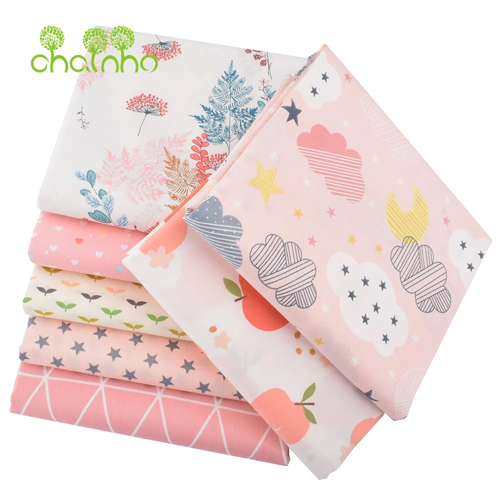 Chainho,Printed Twill Weave Cotton Fabric,DIY Sewing Quilting Material,Patchwork Cloth,7 Pink Cartoon Series,2 Sizes,15C168