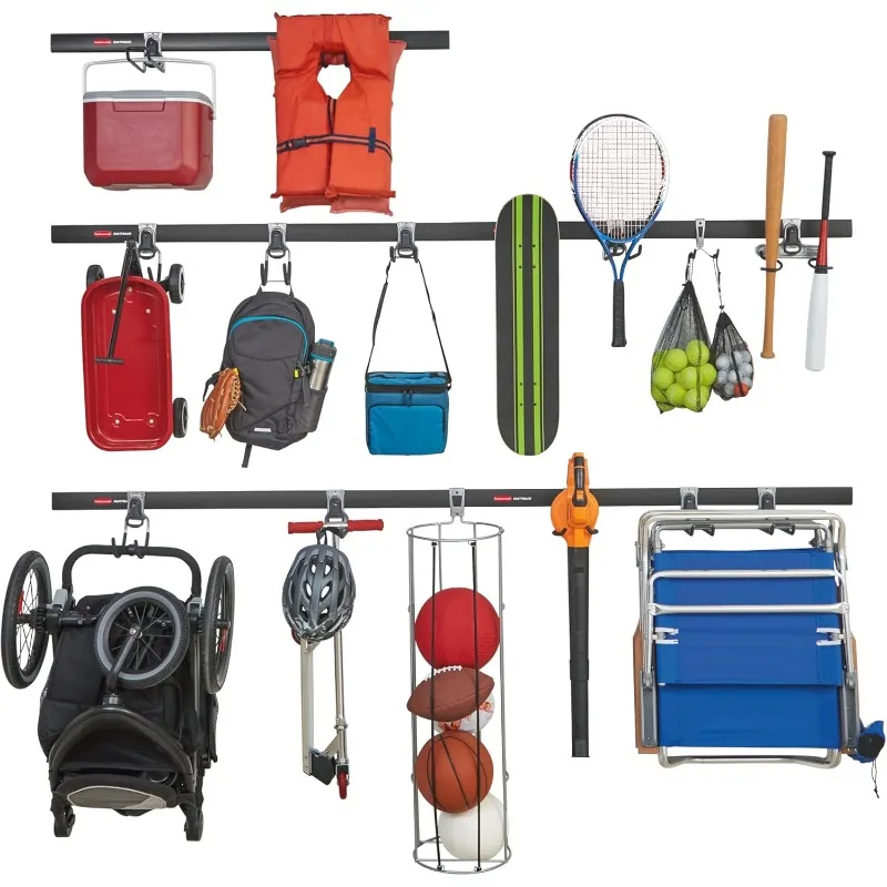 

FastTrack Garage Wall-Mounted Storage Kit, 5 Rails and 15 Hooks, for Home/House/Tool/Sports/Utility Purposes