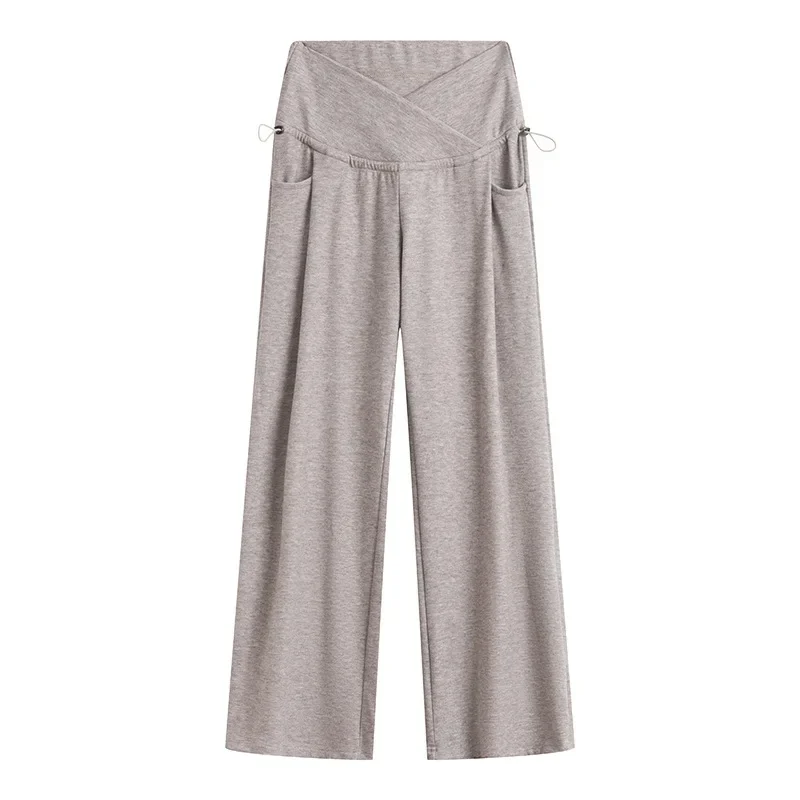Korean Style Pregnancy Pants Soft Slim Fit Bell Bottoms Low Waist Side Drawstring Support Belly Pants For Expecting Mothers maternity pants