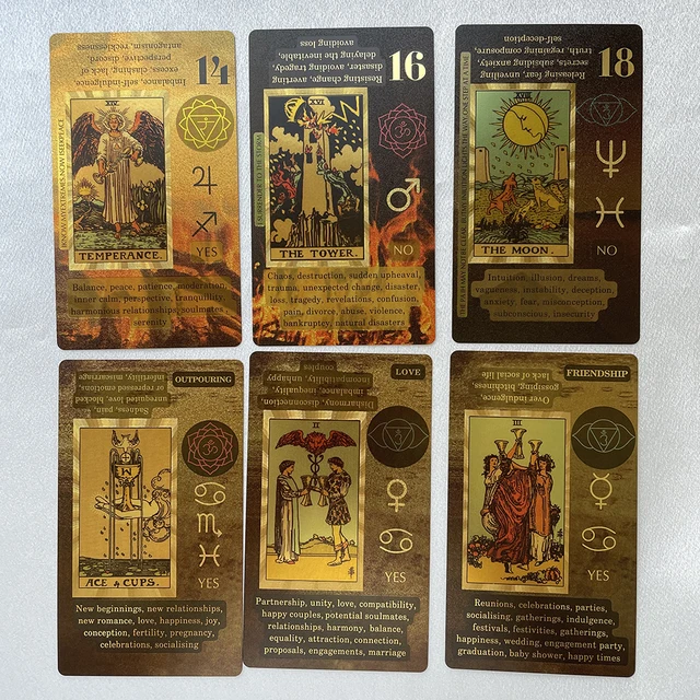 미래에 대한 통찰력과 영감을 제공하는 골든 타로 영어 확언 카드