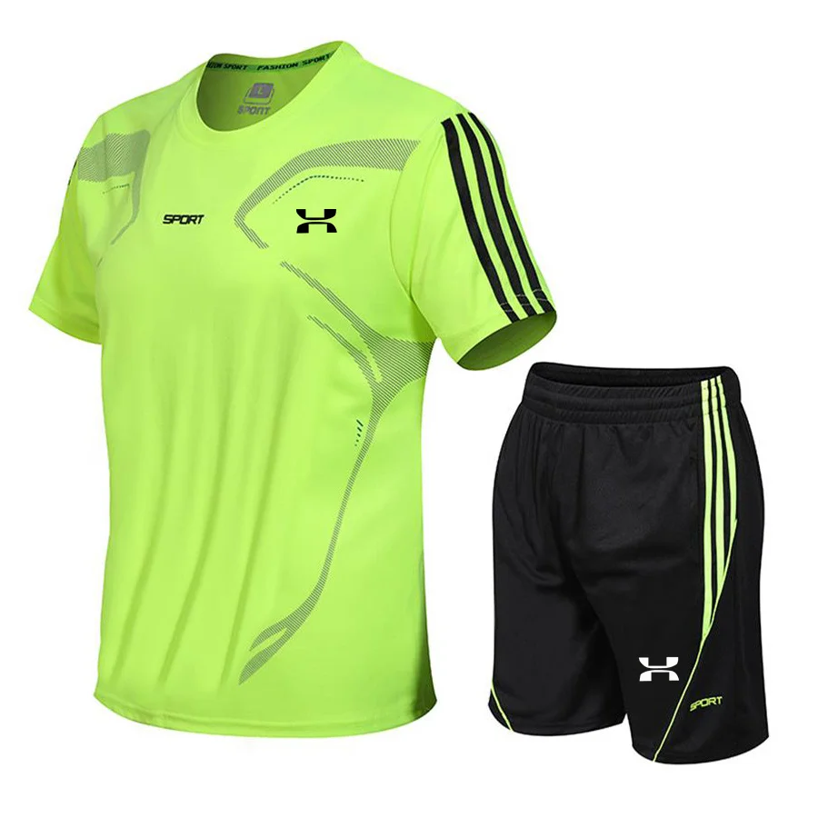 2024 Summer New Comfortable Sports Set Men's Running and Fitness Set Short sleeved Quick Drying Two Piece Set Large Set