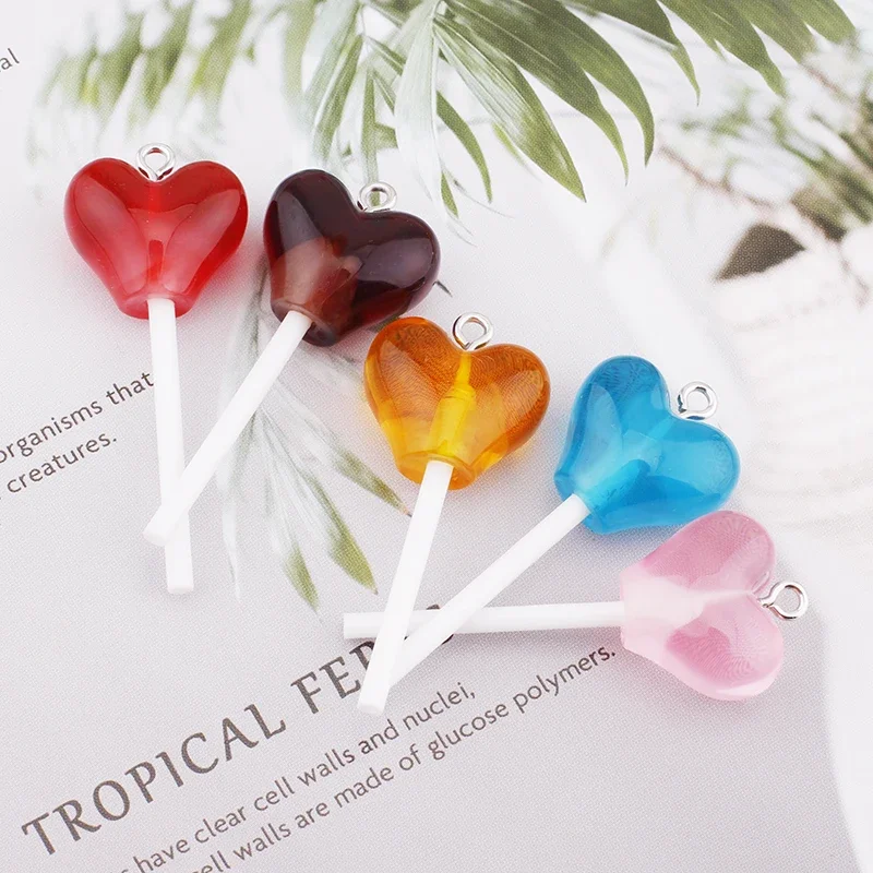 10Pcs Sugar Candy lollipop Resin Charms Diy Findings Kawaii 3D Keychain Earring Pendant Charms For Jewelry Making Suppplies