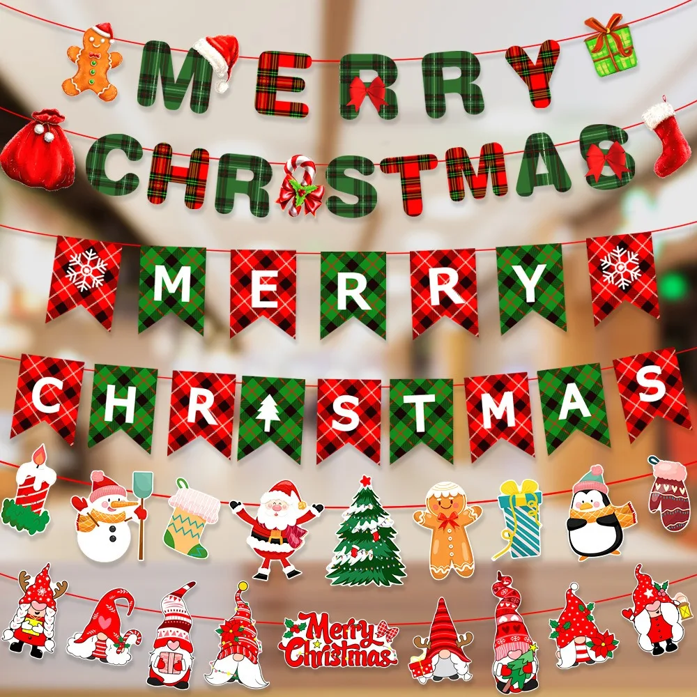 

Lightweight Christmas Banner Gift Merry Christmas Paper Santa Claus Banner Deer Xmas Tree Home Decorations Gift