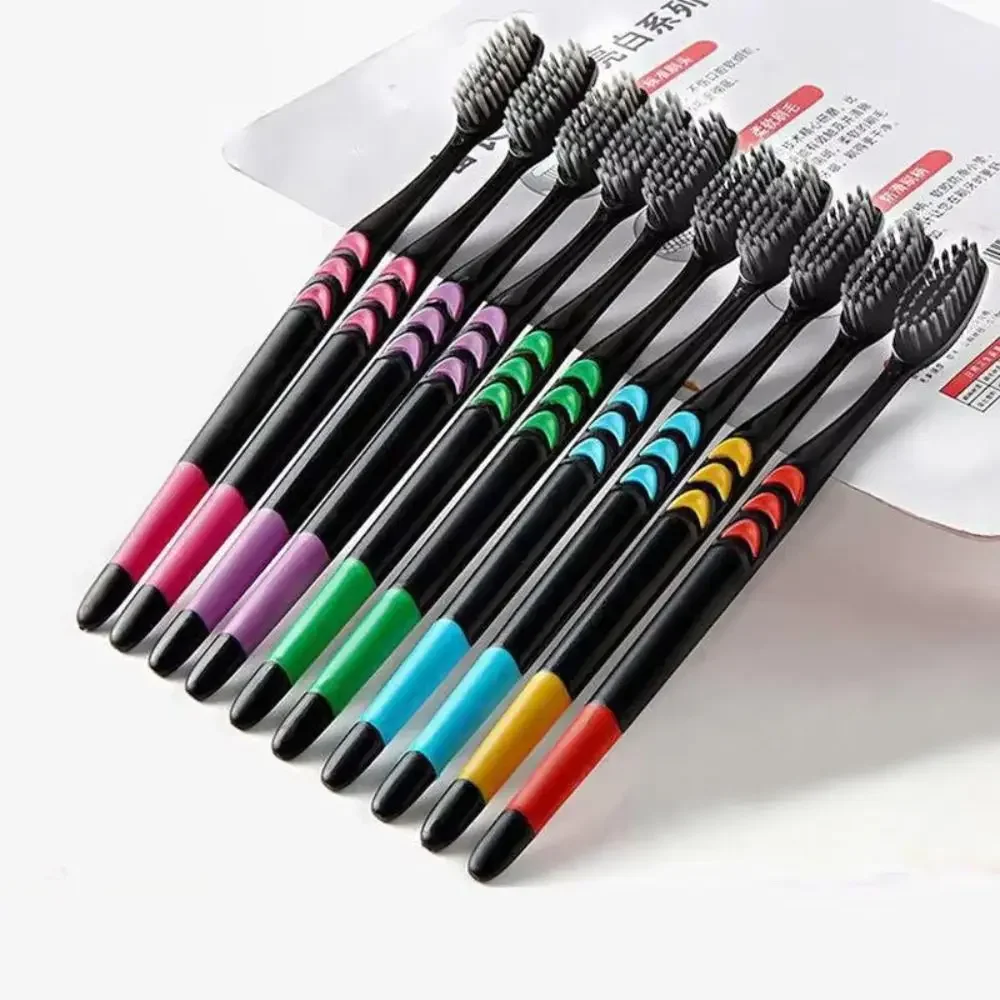 10PCS Ultra-Fine Bristles Bamboo Charcoal Toothbrush Deep Cleaning Antibacterial Family Pack Toothbrush Charcoal Infused