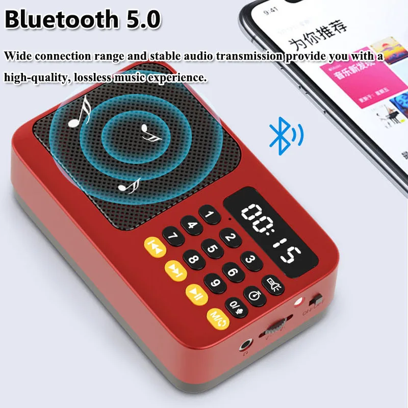 Mini Portable DSP Radio LED Display Radios Receiver Rechargeable Bluetooth Speaker Music Box Support Recording TF USB Sleep Time