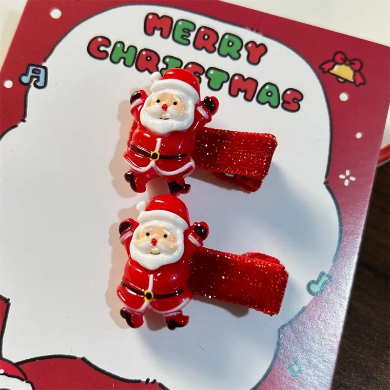 2Pcs/Pair Christmas Red Velvet Hair Clip Woman Girls Party Santa Tree Snowman Cute Hair Accessories Gift Hairwear Decoration
