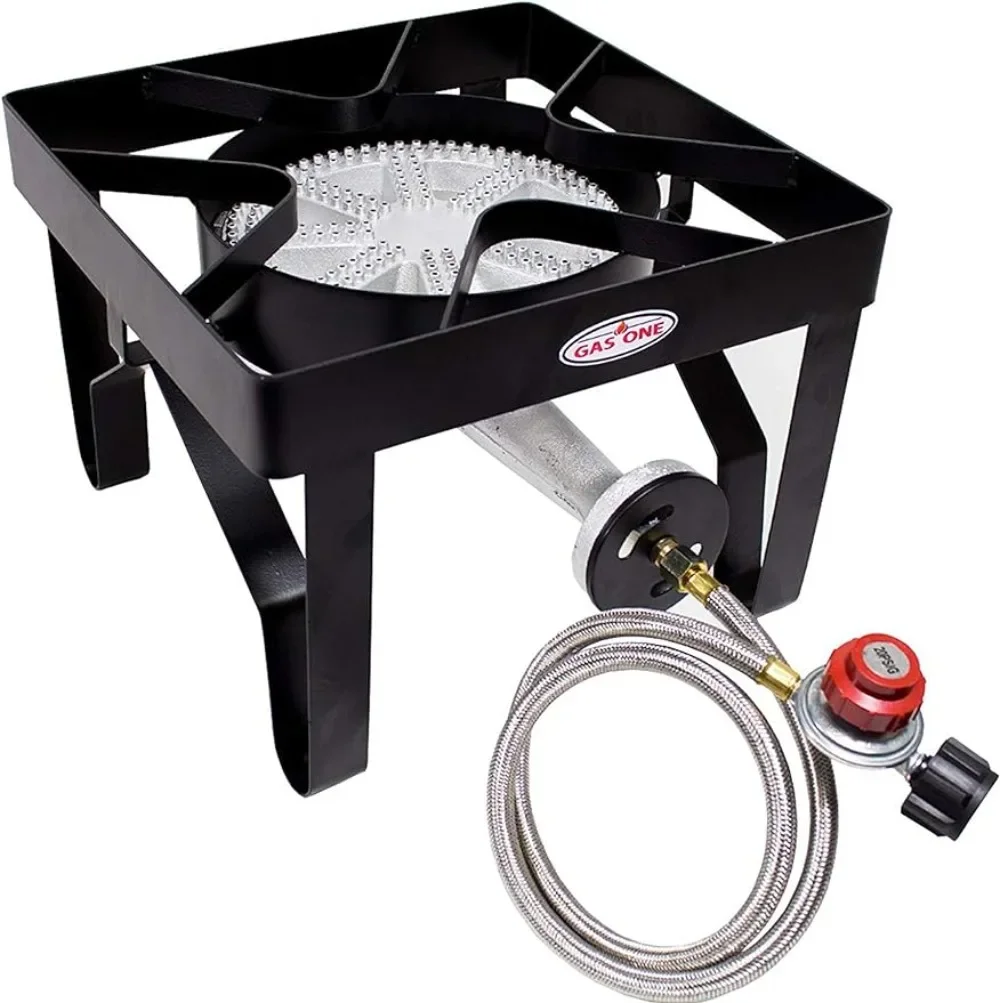 

200K BTU Propane Burner – Heavy-Duty Propane Stove – Outdoor Burner with Adjustable 0-20Psi Regulator and Steel Braided Hose