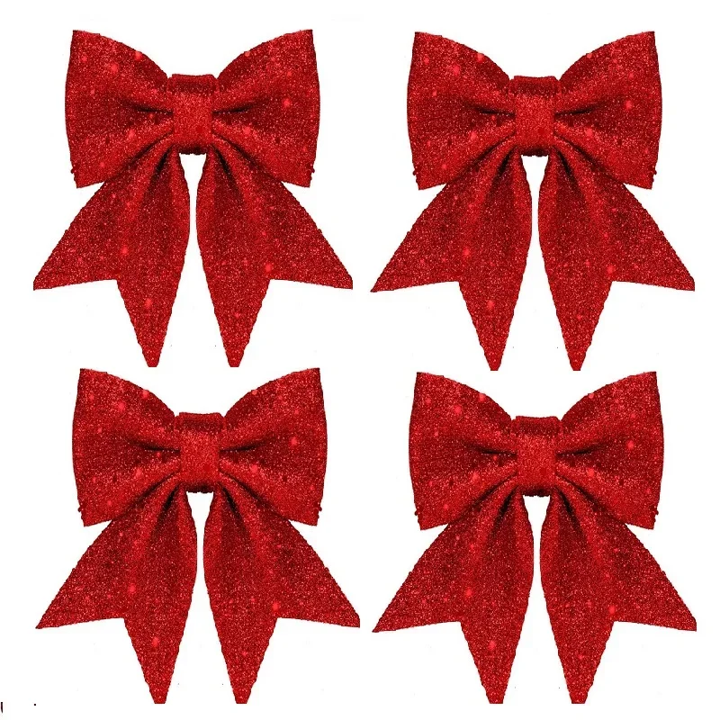 Sparkling Bow Valentine's Day Decoration Xmas Tree Pendant Ornament Home Christmas New Year Party DIY Bows Decoration 4pcs