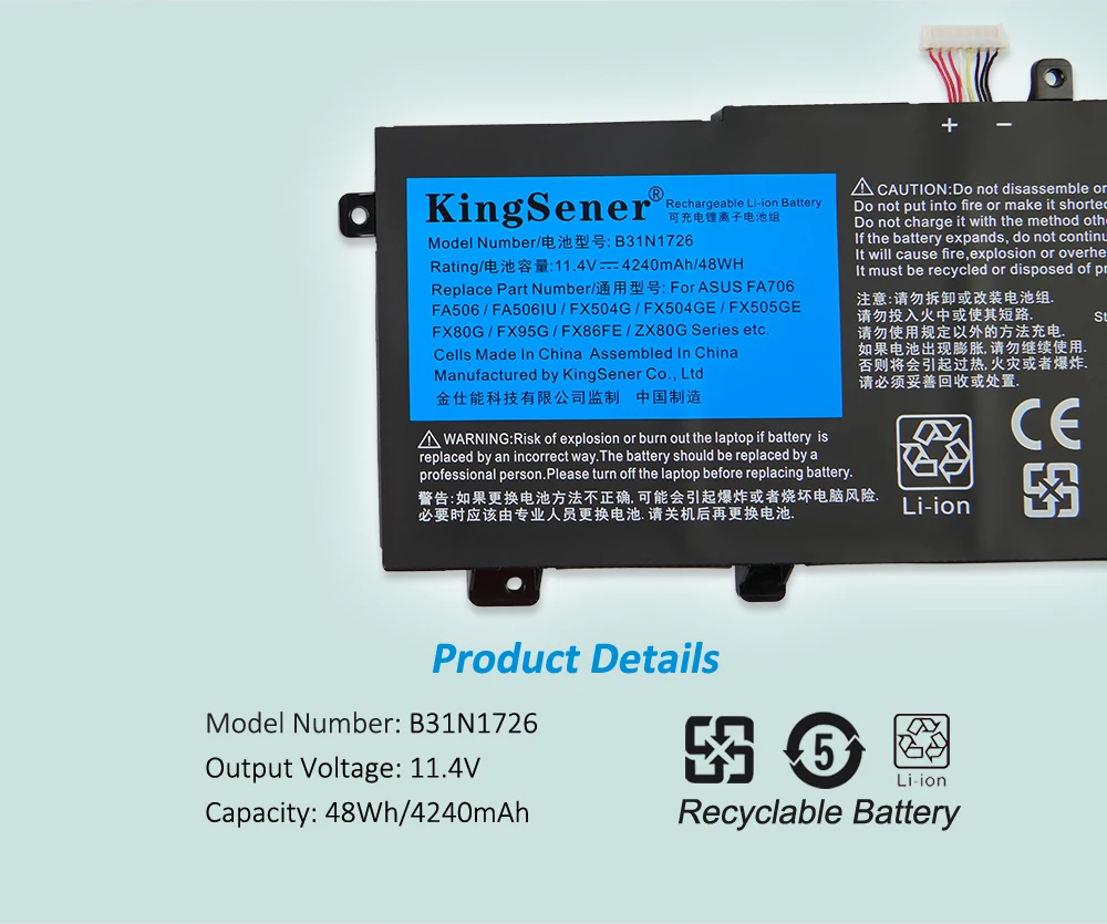 KingSener-B31N1726 B31BN91 para ASUS, FX504, FX86, FX80GM,