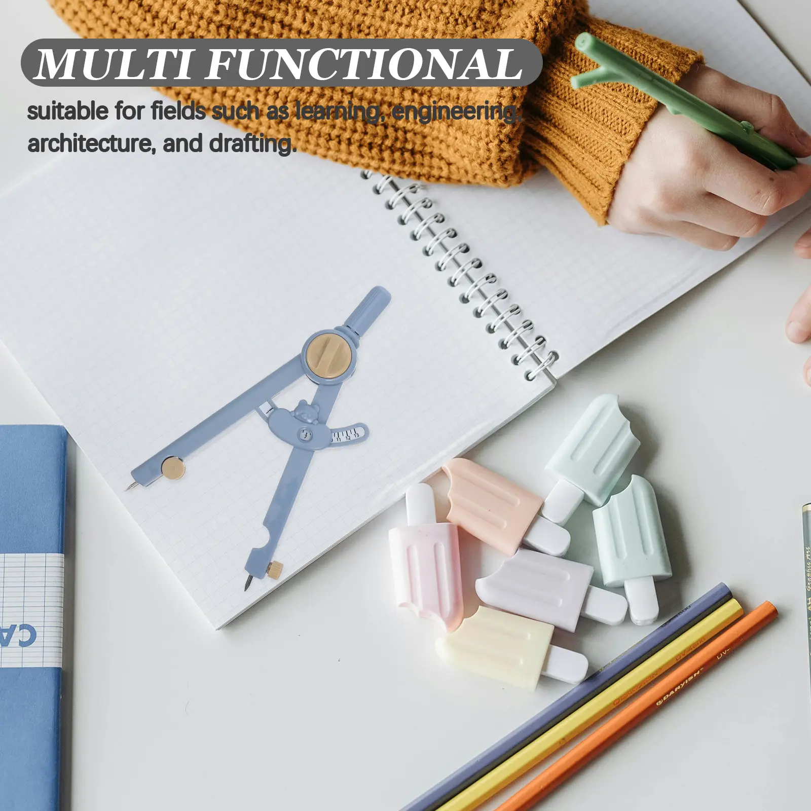 수학 교육용 소형 컴퍼스, 학교 공학 도면 학생용 기하학 도구, 정밀 플라스틱 스케일 암 드로잉