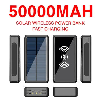 50000mAh Wireless Solar Power Bank External Battery Portable Powerbank 2USB Fast Charging for iPad iPhone Samsung Huawei 1