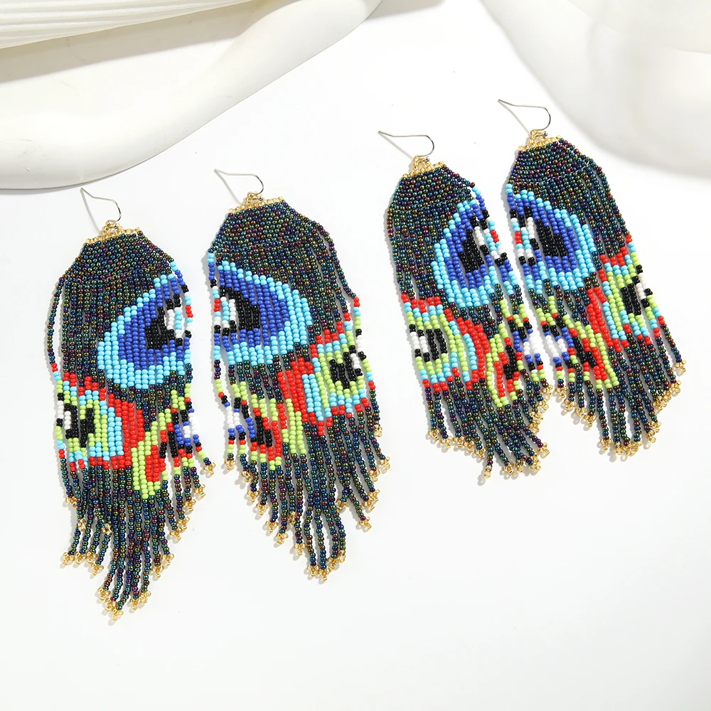 Ins Bohemian style Su earrings hand beaded Vintage flower pattern