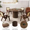 Round Dining Table for 4, Modern Farmhouse Kitchen Table, 47 Inch Small Circle Dining Tables with Wood Strip Base for Kitchen Li 5