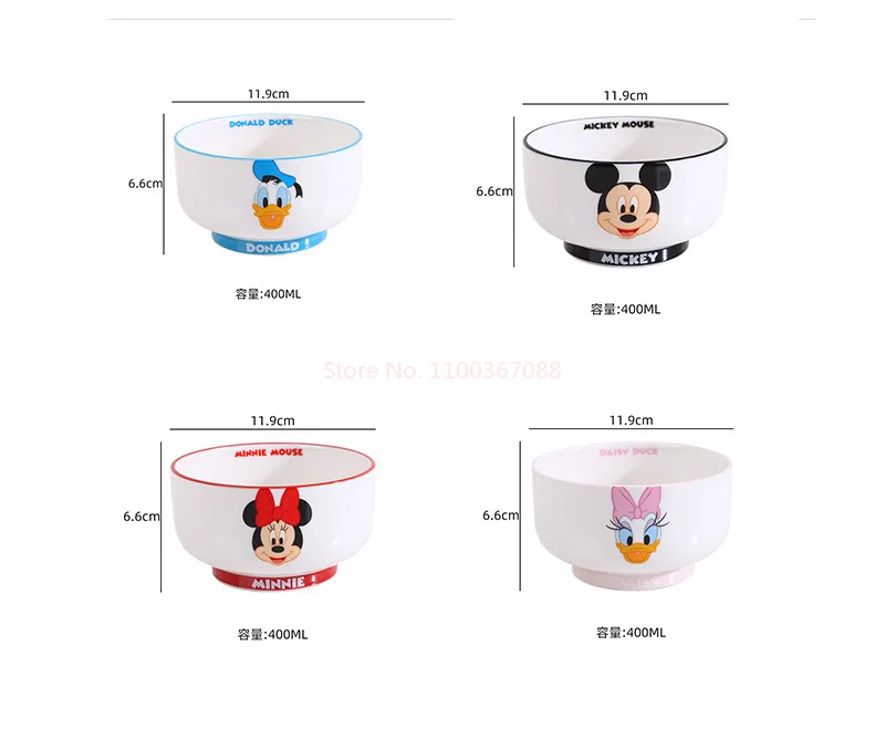 Disney Anime Bowls Mickey Minnie Donald Duck Children Family Ceramic Fruit Rice Bowl 400Ml