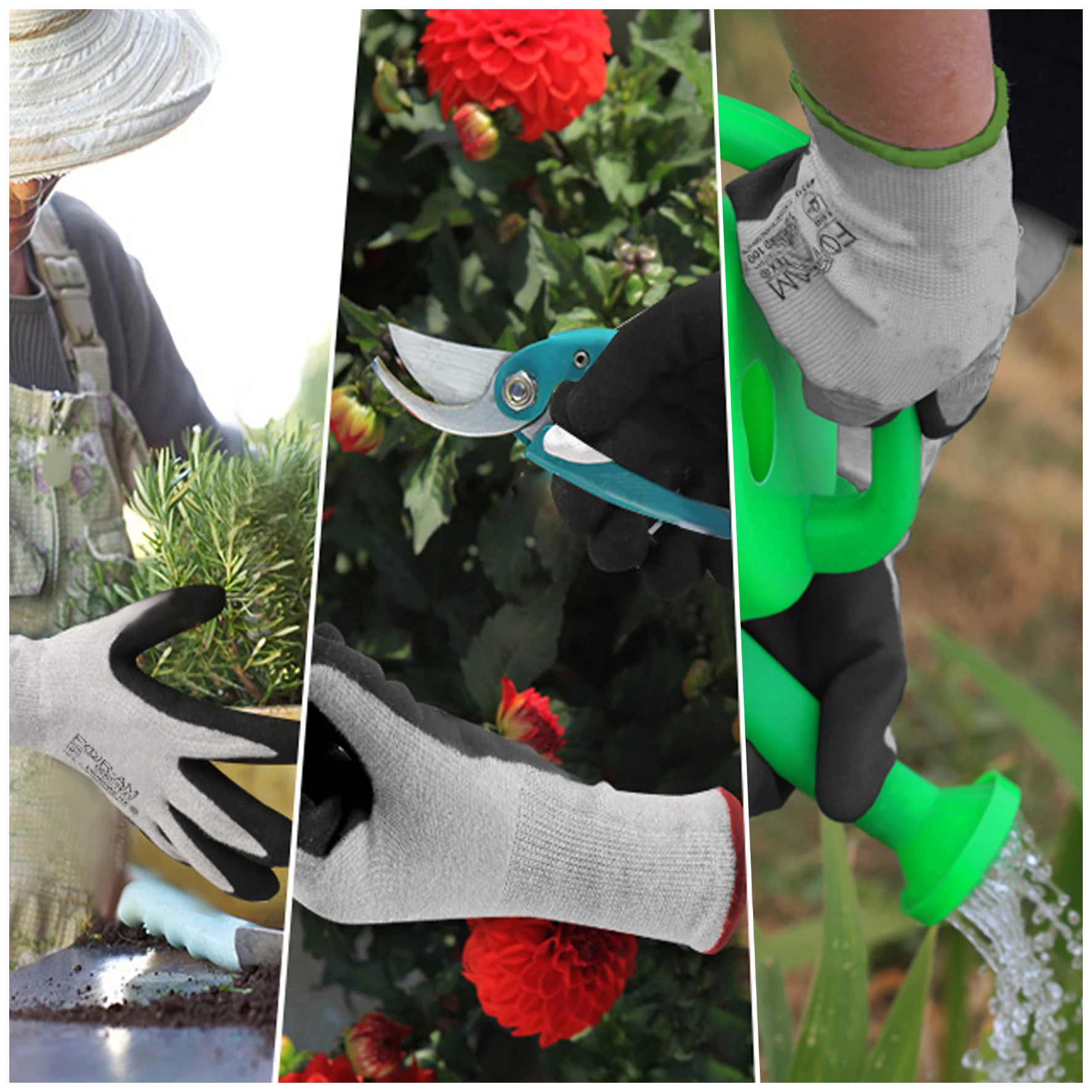 Quick Water Repellent Nylon Work Gloves - Lightweight MicroFoam Nitrile Coating for Home, Garden, and Construction