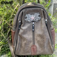 Star Patchwork Zipper Retro Backpacks Japanese Vintage Women Students Backpack All Match Casual Schoolbags Y2k Aesthetic Fashion 1