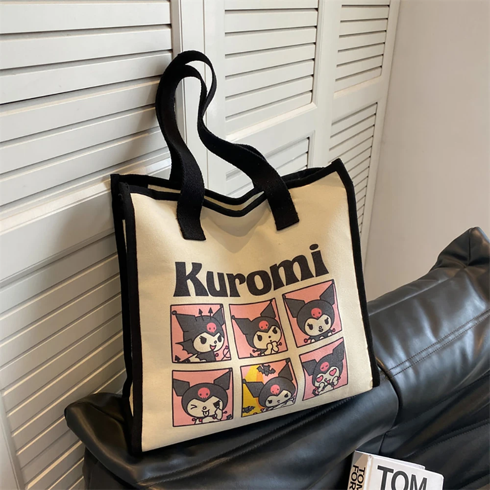 Kuromi Canvas Bag Sanrio Cartoon Handbag Large Capacity Commuter Bag Casual All-Match Tote Women's Fashion Bagpack Kawaii Packet new disney chip fashion plush commuter satchel lotso large capacity plush casual tote bag cartoon shopping bag girls toy gifts