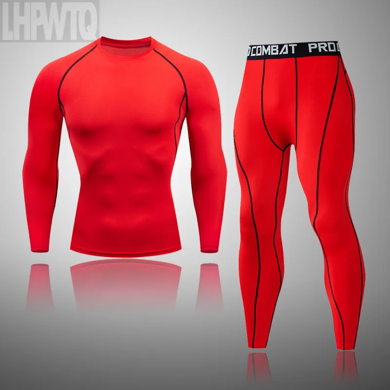 

Winter Men's Running Thermal Underwear Sports Compression Second Skin Gym Workout Solid Colors Male Sportswear Jogging Suits 4XL