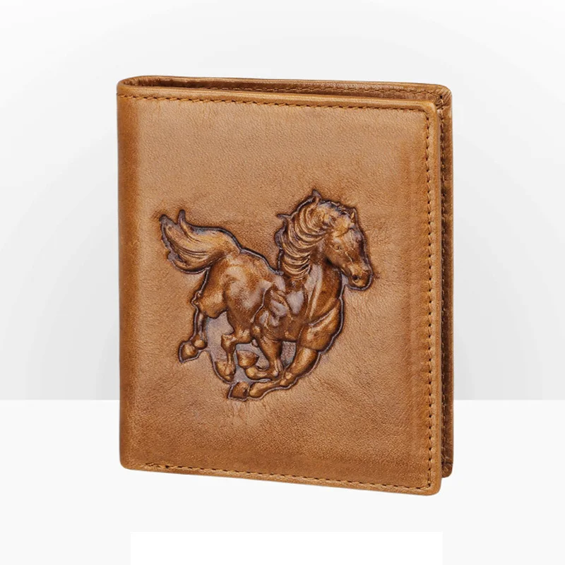 Horse 3D Motif Leather Wallet Men Carved Vertical Leather Wallet for Men  Vintage Male Purse 6