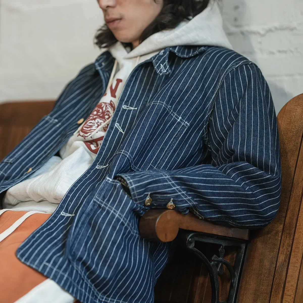 Non Stock 1930s Wabash Stripes Jacket Vintage Men's Workwear Railway Denim Coat 4