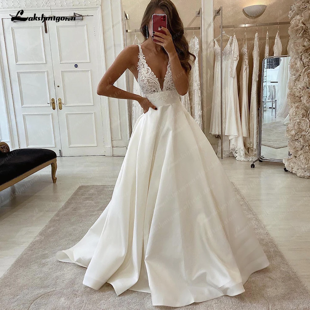 bouwen Soepel avontuur Elegante Satijnen Trouwjurk 2023 Kant Applicaties Bruidsjurk Vestidos De  Fiesta Vestidos Baratos Con Envio Gratis| | - AliExpress