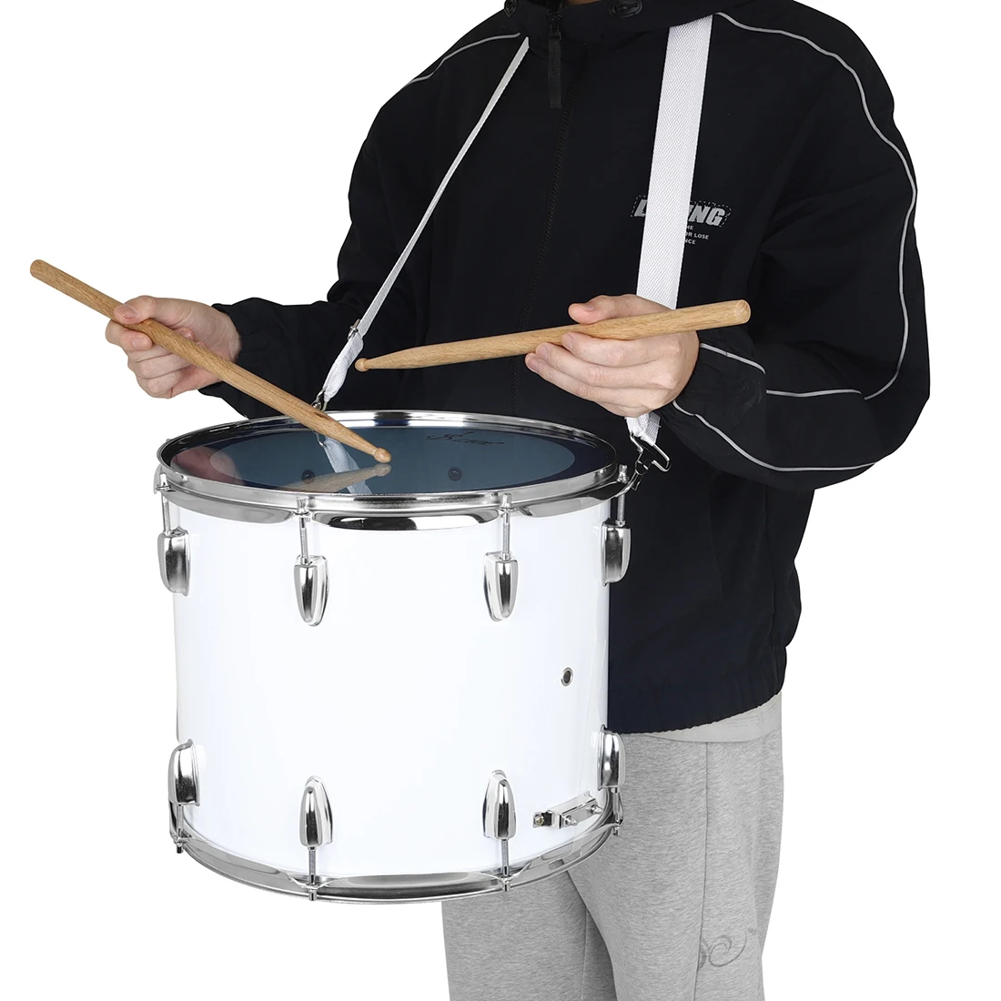 Professional 14 Inch Marching Drum with Blue Skin Drums Adjusting Key Drumstick Backstrap Parts Percussion Instrument Practice