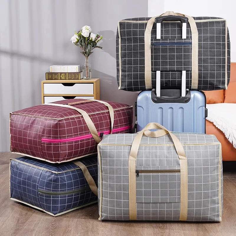Plaid Print Clothes Quilt Storage Bag Large Moisture-proof Moving Luggage Bag Household Non-woven Fabric Clothing Woven Bag 2