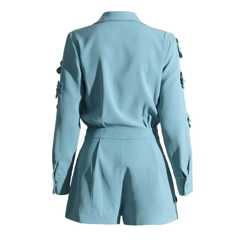 Women's Long Sleeved Casual Jumpsuit, Zippered Raglan Robe, Elegant Suit, Suitable for Women, Lapels