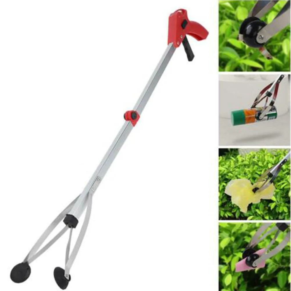 Reaching Pick Up Tool Clamp Trash Grabber Aluminum Alloy Home Portable Foldable Reaching Stick Long Arm Practical Random Color