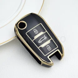 Premium TPU Car Key Case Remote Cover - Sleek Auto Accessory (Gold Edge Black)