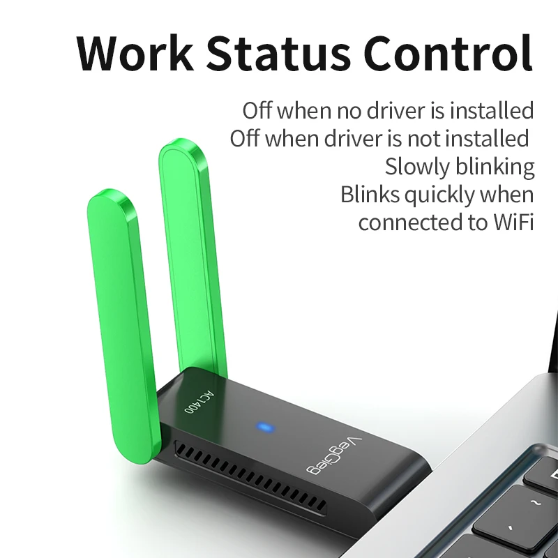 VegGieg 1400Mbps 듀얼 밴드 USB WiFi 어댑터 2.4G/5G(5dBi 안테나 포함) PC 및 노트북용 드라이버리스 네트워크 카드