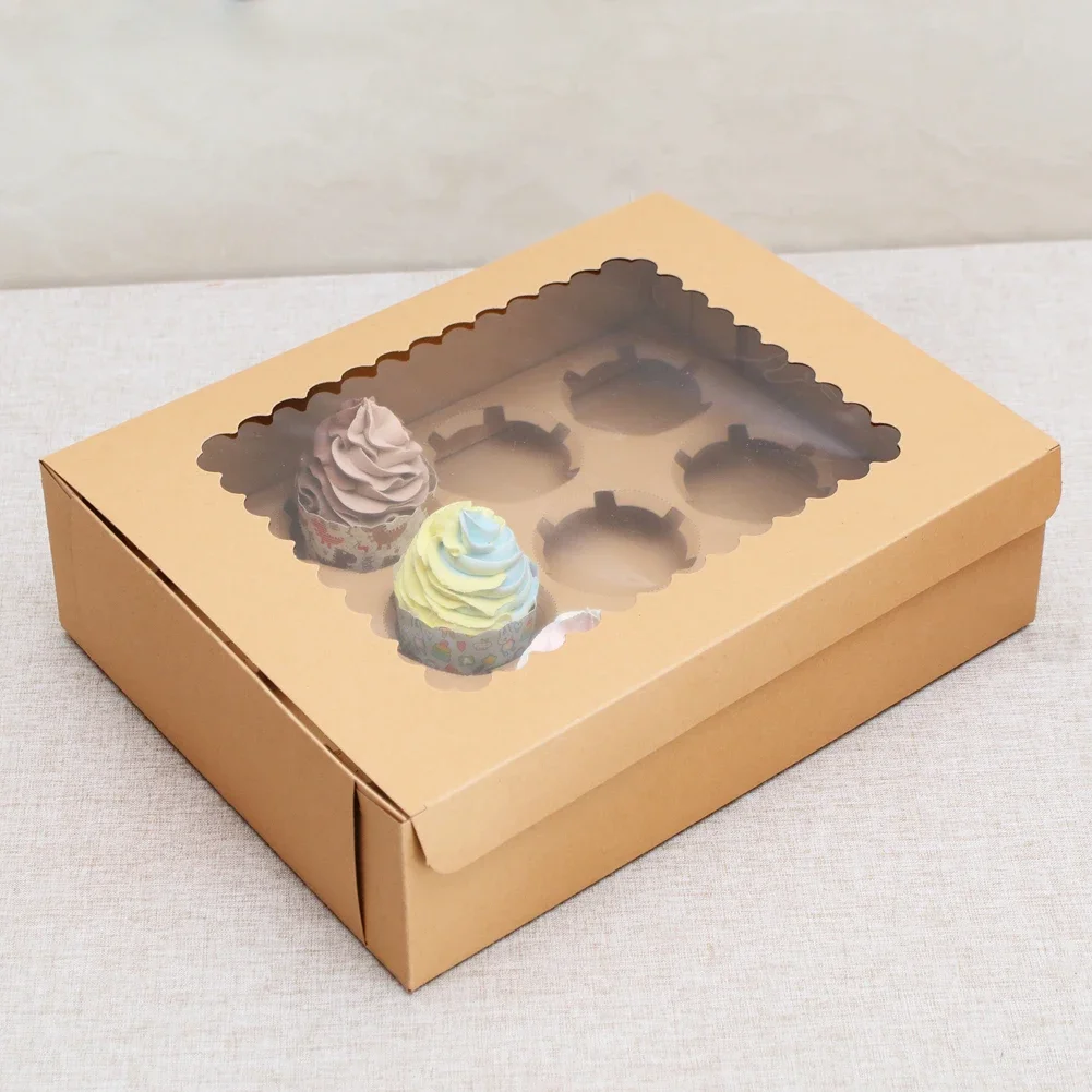 10Pcs Kraft Paper Cupcake Packing Boxes with Clear Window, Cardboard Cake Muffin Cookie... - SKU KPCB1209 - UGI Packaging
