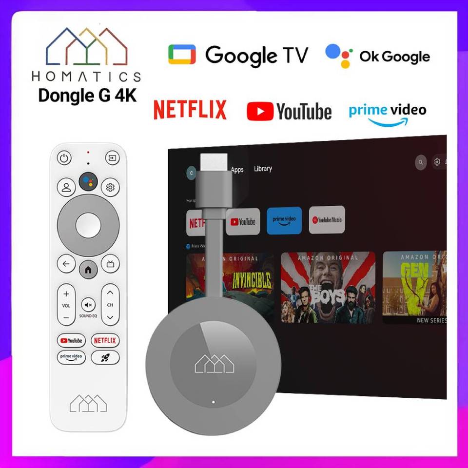 Google Netflix Certified HOMATICS Dongle G 4K TV Stick Android 14 OS Amlogic S905Y4 Media Player Dolby Atmos 2.4&5G 2T2R Wifi