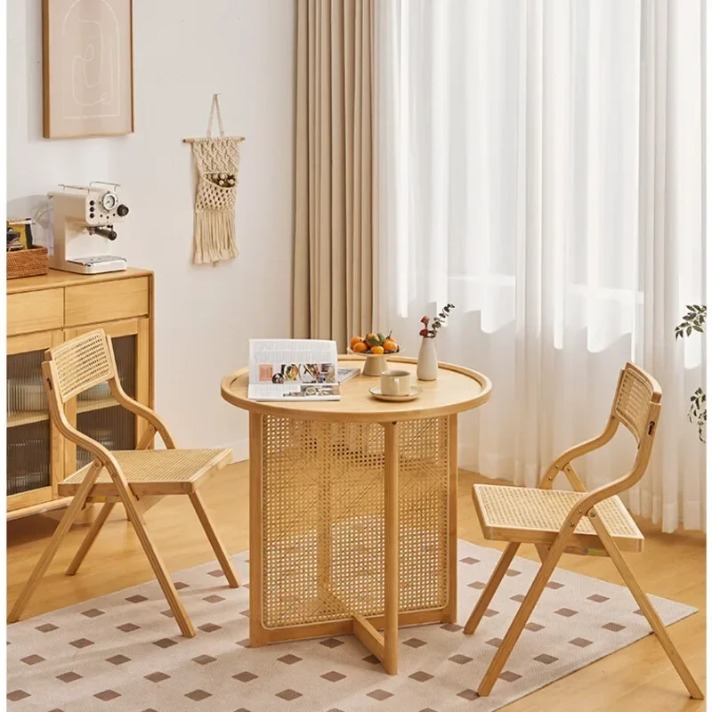 *Japanese Vine Weaving Restaurant Table Natural Bamboo Tea Desk Home Furniture Convenient Folding Dining Chairs Homestay Balcony