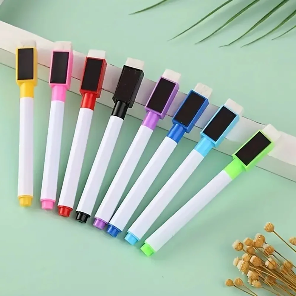 8pcs Colors Magnetic Waterproof Dry Erase Markers Medium Point For Office Whiteboards Drawing Pen Dry Erase Built-in Eraser