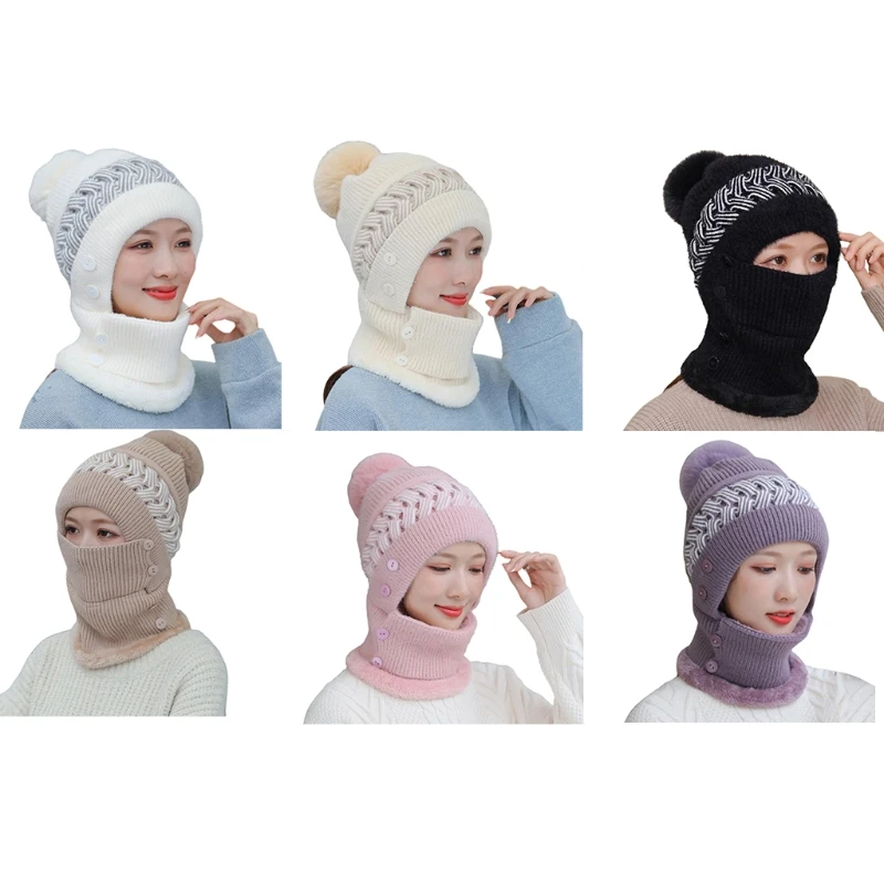 

Winter Thermal Knitted Hood Ski Mask Neck Gaiter Scarf Set for Hiking Military Dropship