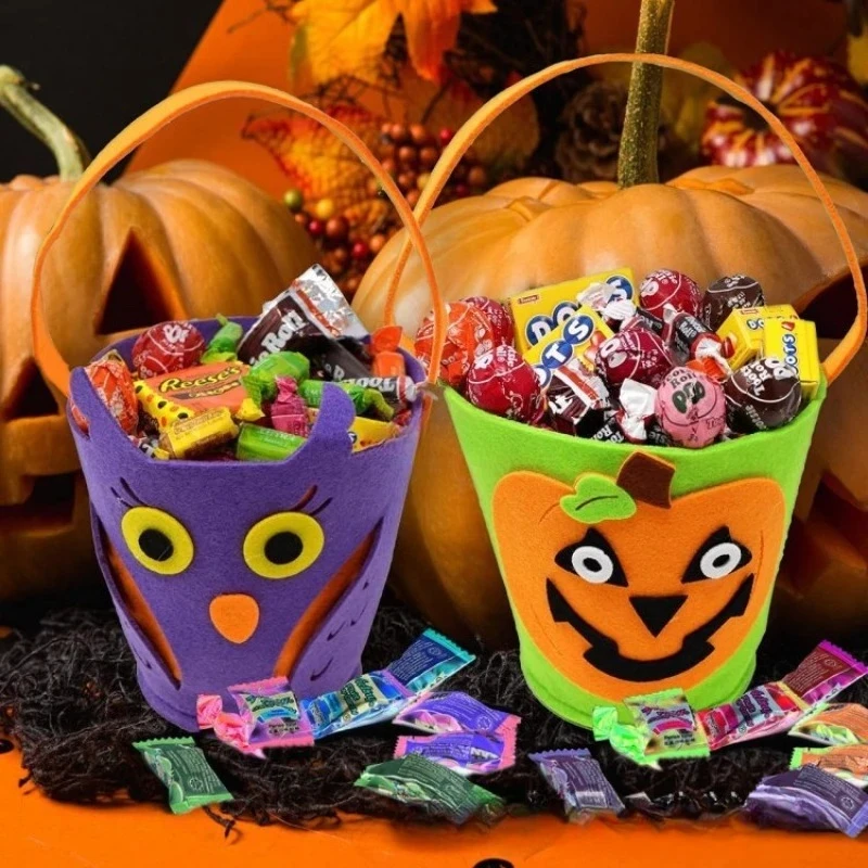 Candy Bag Felt Cloth Candy Bag Skull Bat Tote Pumpkin Bag Halloween Candy Gift Storage Supplies Halloween Suppliers 사탕 주머니