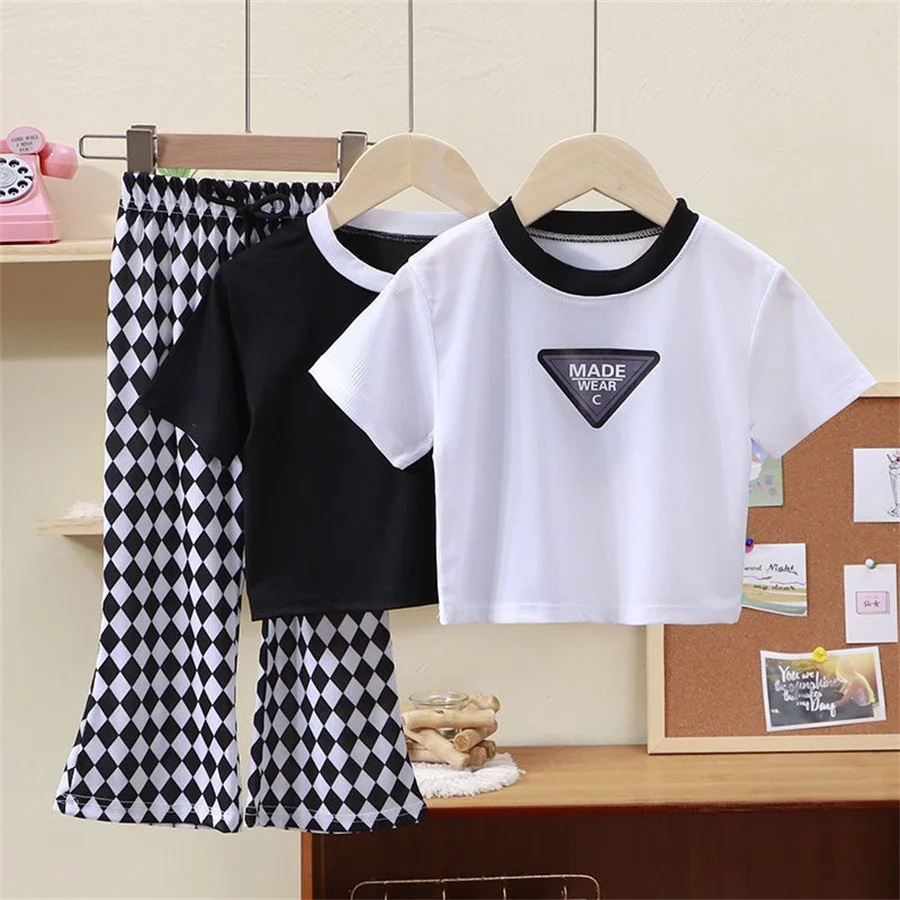 

Summer Girls' Clothing Sets Fashion Cute Love Short Girls' Shirt Top+Flared Pants Baby Kids Clothes Suit Children Clothes