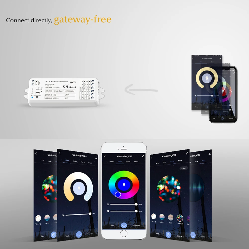 WiFi RGB + CCT Led Ʈѷ DC12V 24V RGB + C + W Ʈ      ġ г Ʈ Tuya APP Echo Plus  