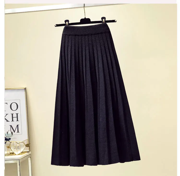 tulle skirt High Waist Knitted Skirt Women's Medium and Long Autumn 2022 New Korean Version of The Skirt High-waisted Thin A-LINE Skirt black skirt
