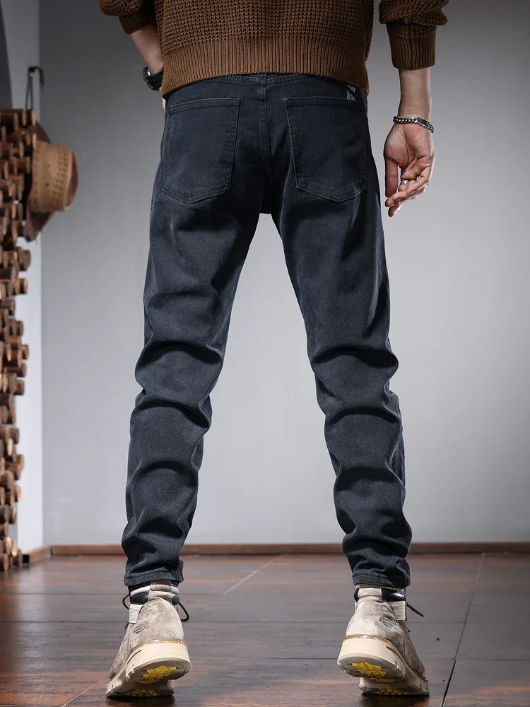 2023 Autumn Men Black Jeans Fashion Korean Style Slim Fit Straight Leg Denim Pants