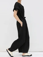 Miyake Pleated Sleeveless Jumpsuit Casual Wide Leg Pants Women Fall Clothes Loose Loose Summer 2023 Black Belt Bandage Jumpsuit