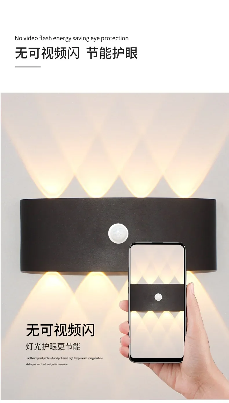 Description Picture 6 of item6/8/12W PIR Motion Sensor LED Indoor Outdoor Waterproof Aluminum Garden Porch Light Corridor Entrance Living Room Sconce Light