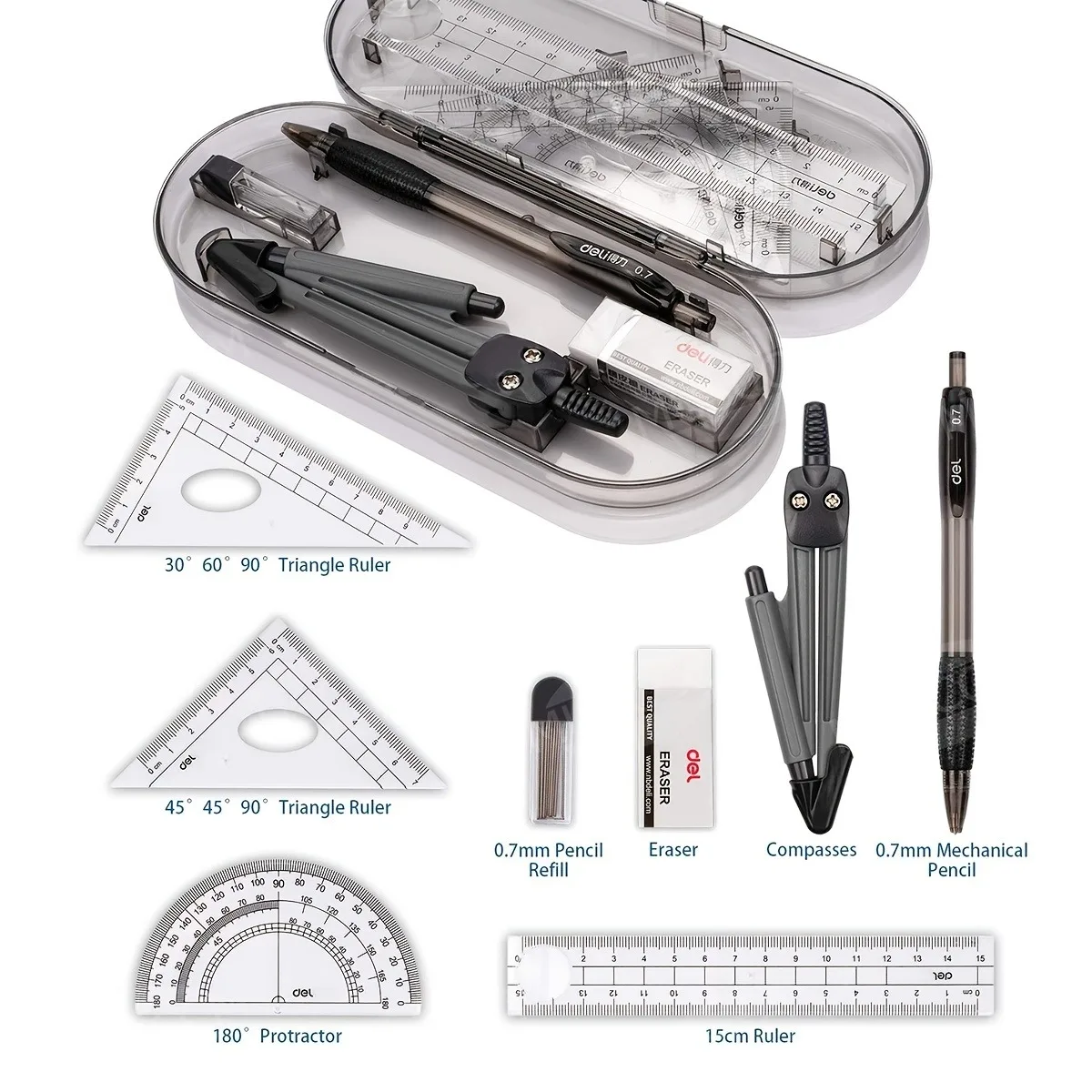 8pcs Mathematical Set Compass Lead Straight Ruler Combination for Students School Supplies Cute Math Drawing Measuring Tool drafting set mathematical rulers set drawing tool set
