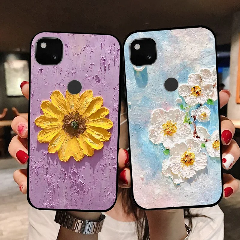 Floral Black Soft TPU Silicone Phone Case Cover