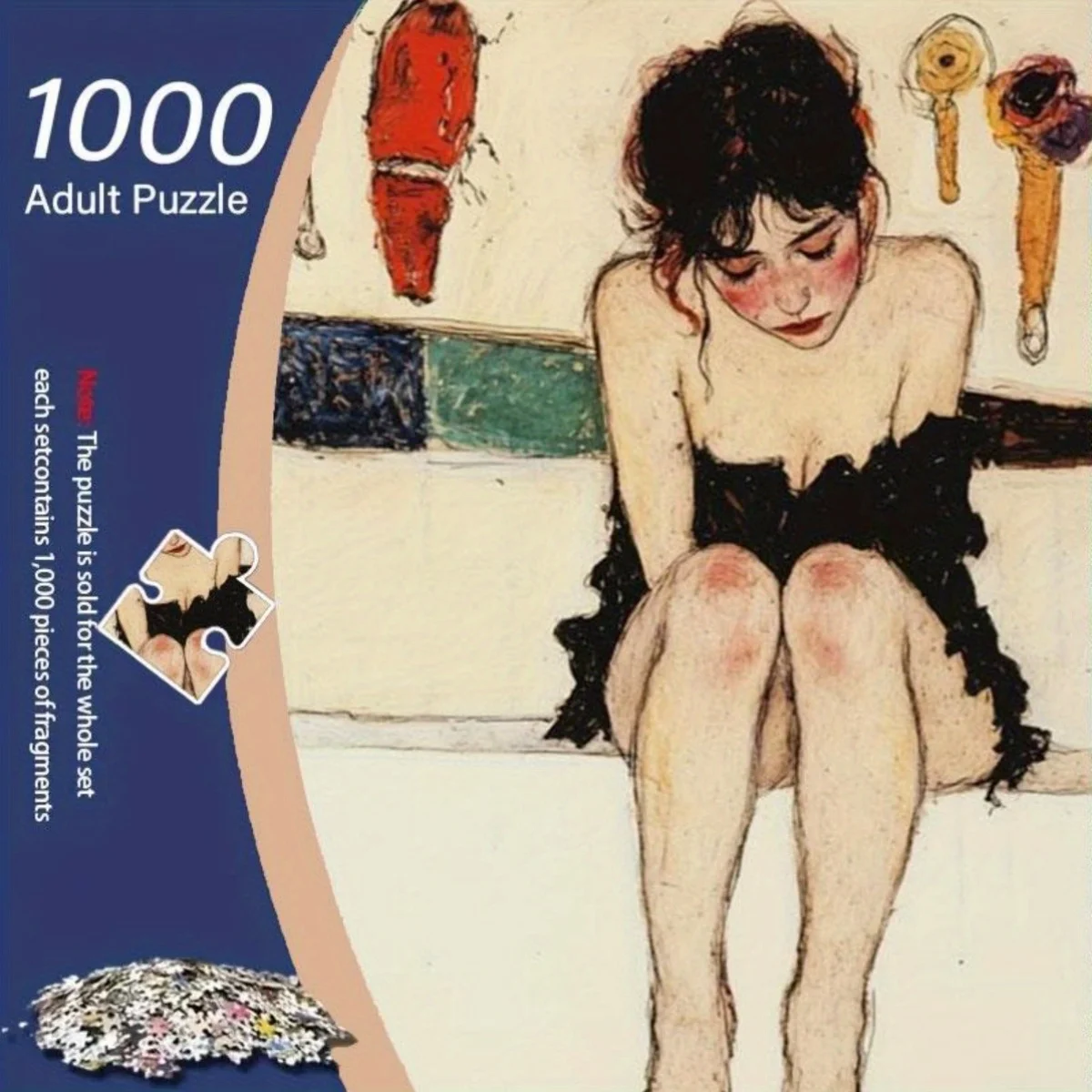 1000pcs Egon Schiele Abstract Art Puzzle - Melancholy Woman Portrait, Frameless Colorful DIY Brain Teaser for Enhanced Hand-Ey