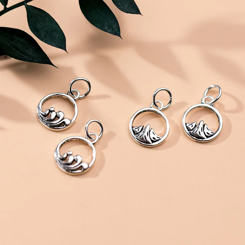

100% Real Sterling 925 Silver Accaccessories Water and Hill Charm Pendant For Bracelets and Necklaces Key Diy Material