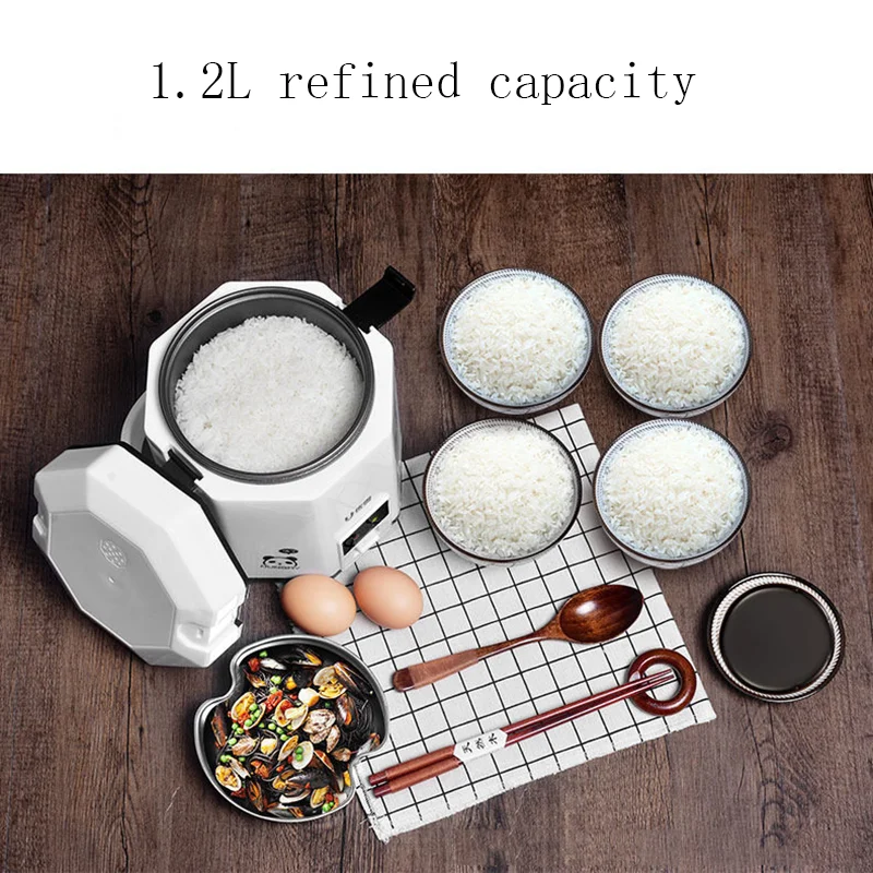 1.2L Mini Electric Rice Cooker 2 Layers Heating Food Steamer Multifunction Meal Cooking Pot 1-2 People Lunch Box 6